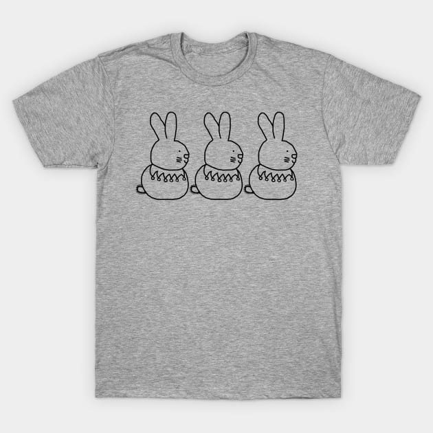 Three Bunnies Outline T-Shirt by ellenhenryart